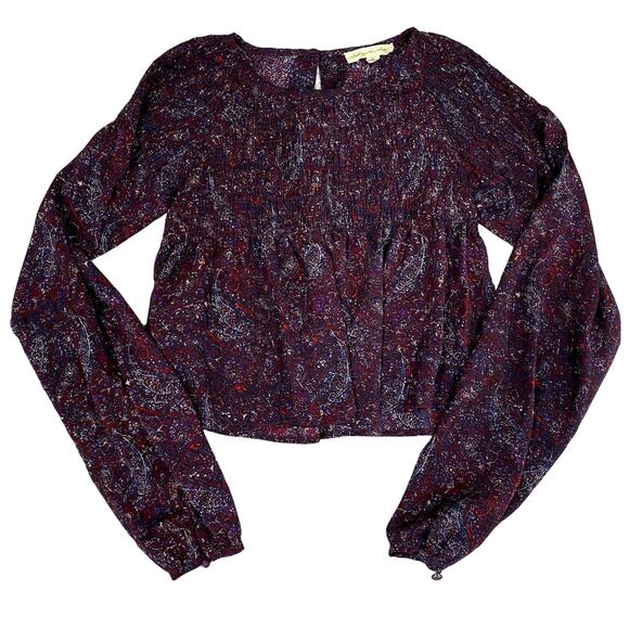 Purple Paisley Smocked Cropped Blouse Top by STARING AT STARS Size S - Picture 1 of 9